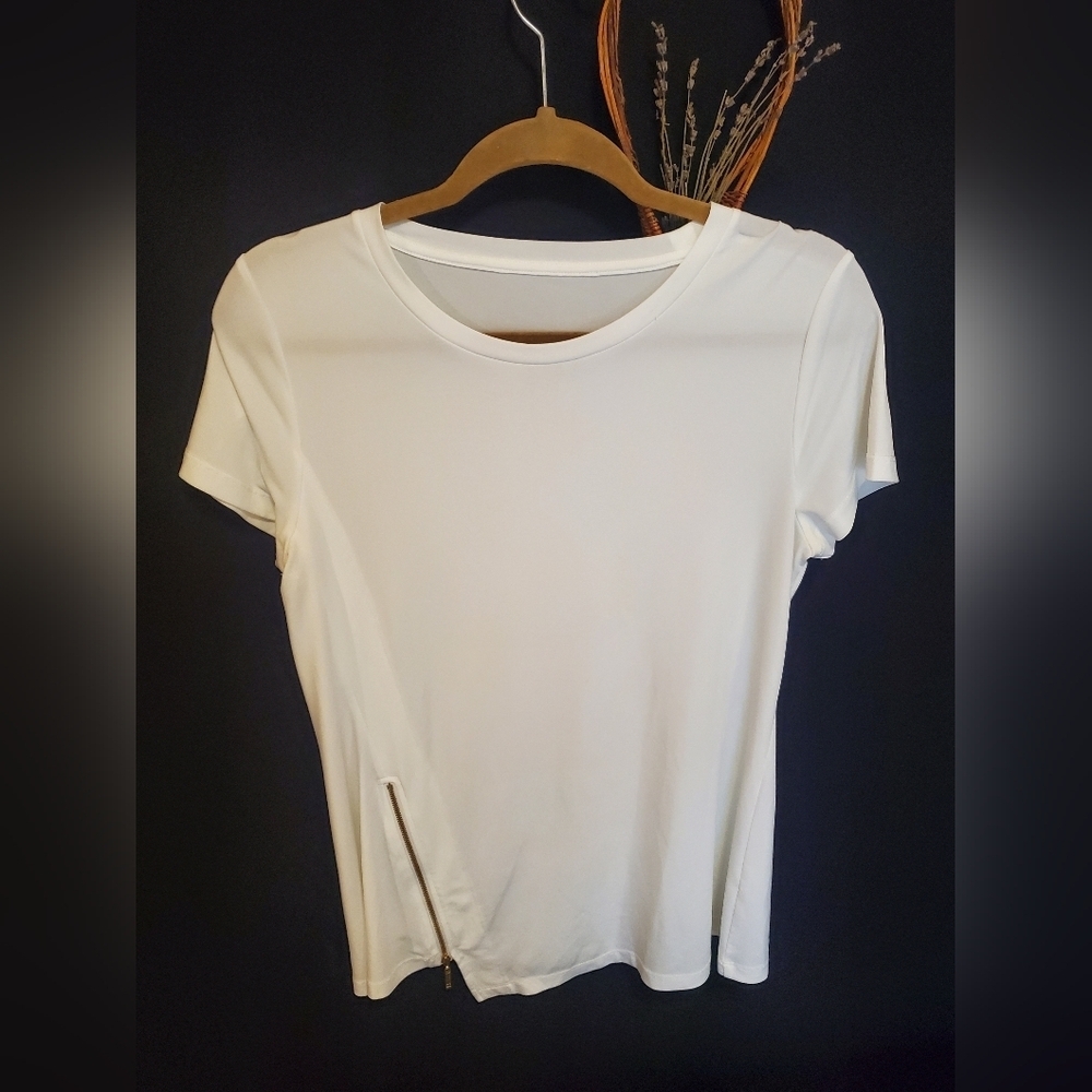 White Asymetrical Zipper Tee